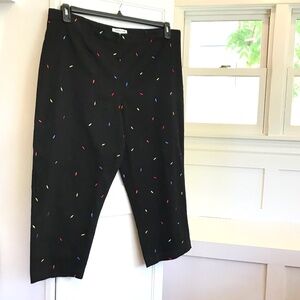 COLDWATER CREEK Cotton Cropped Embroidered Pants Black Capri Plus Size 16